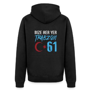 Bize her yer Trabzon - Unisex Premium Bio Zip Hoodie - Schwarz - Hinten - Nico (187cm)