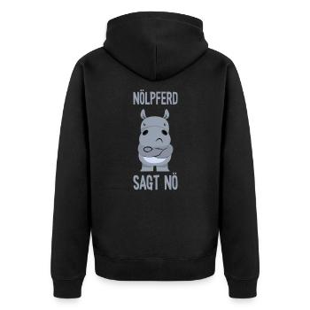 Nölpferd sagt Nö - Unisex Premium Bio Zip Hoodie - Schwarz - Hinten - Nico (187cm)