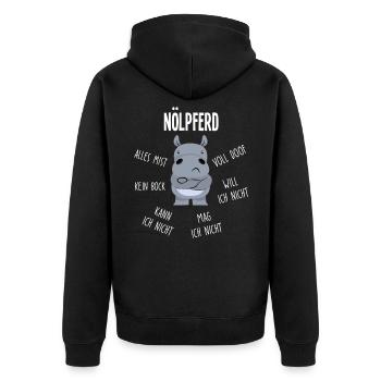 Nölpferd alles doof alles mist - Unisex Premium Bio Zip Hoodie - Schwarz - Hinten - Nico (187cm)