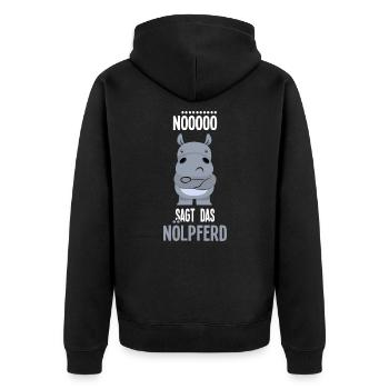 Nö sagt das Nölpferd - Unisex Premium Bio Zip Hoodie - Schwarz - Hinten - Nico (187cm)