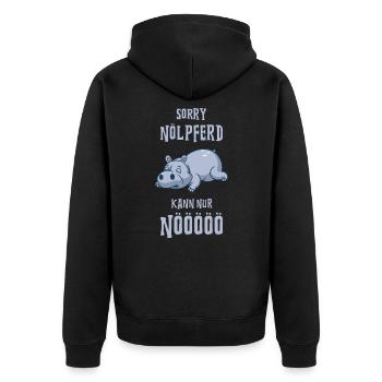 Sorry Nölpferd kann nur Nö - Unisex Premium Bio Zip Hoodie - Schwarz - Hinten - Nico (187cm)