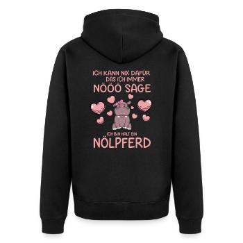 Ich kann nix dafür Ich bin halt ein Nölpferd - Unisex Premium Bio Zip Hoodie - Schwarz - Hinten - Nico (187cm)