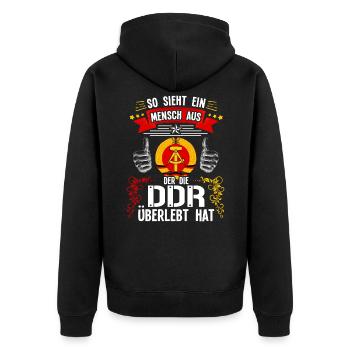 So sieht ein DDR überlebender aus - Unisex Premium Bio Zip Hoodie - Schwarz - Hinten - Nico (187cm)