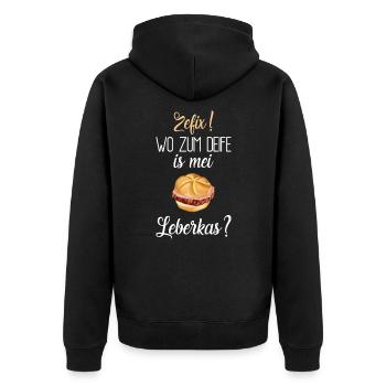 Zefix. Wo zum Deife is mei Leberkas? - Unisex Premium Bio Zip Hoodie - Schwarz - Hinten - Nico (187cm)