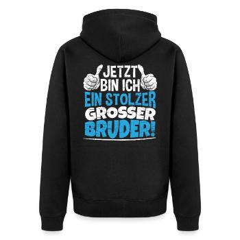 Großer Bruder Level Complete - Unisex Premium Bio Zip Hoodie - Schwarz - Hinten - Nico (187cm)