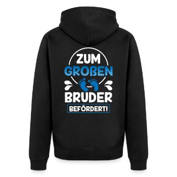 Zum Großen Bruder Befördert Nachwuchs - Unisex Premium Bio Zip Hoodie - Schwarz - Hinten - Nico (187cm)