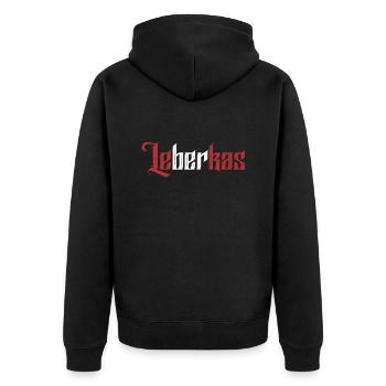 Leberkas - Unisex Premium Bio Zip Hoodie - Schwarz - Hinten - Nico (187cm)
