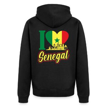 Senegal - Unisex Premium Bio Zip Hoodie - Schwarz - Hinten - Nico (187cm)
