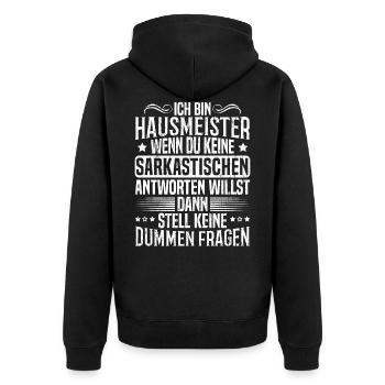Hausmeister Facility Manager Hauswart Geschenk - Unisex Premium Bio Zip Hoodie - Schwarz - Hinten - Nico (187cm)