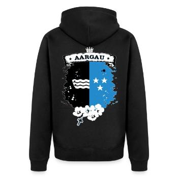 Aargau - Unisex Premium Bio Zip Hoodie - Schwarz - Hinten - Nico (187cm)