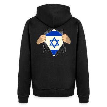 Israel - Unisex Premium Bio Zip Hoodie - Schwarz - Hinten - Nico (187cm)