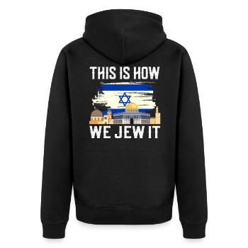 Israel - Unisex Premium Organic Zip Hoodie - black - Back - Nico (187cm)