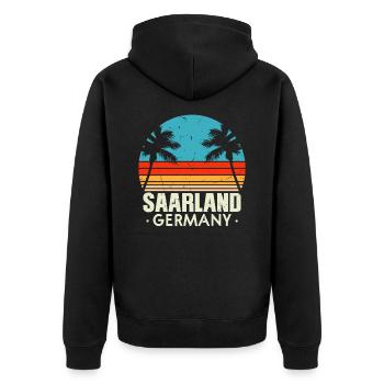 Saarland Retro Vintage Design - Unisex Premium Bio Zip Hoodie - Schwarz - Hinten - Nico (187cm)