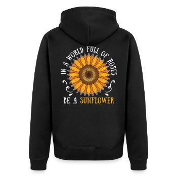 Sonnenblume - Unisex Premium Bio Zip Hoodie - Schwarz - Hinten - Nico (187cm)