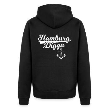 Hamburg Moin Digga Anker Norddeutsch Hamburger - Unisex Premium Bio Zip Hoodie - Schwarz - Hinten - Nico (187cm)