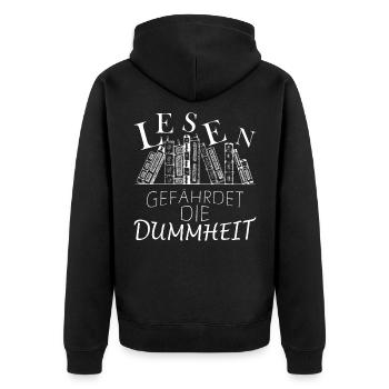 Lesen gefährdet die Dummheit Buch Bücher Geschenk - Unisex Premium Bio Zip Hoodie - Schwarz - Hinten - Nico (187cm)