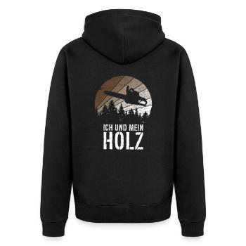 Ich und mein Holz - Unisex Premium Bio Zip Hoodie - Schwarz - Hinten - Nico (187cm)