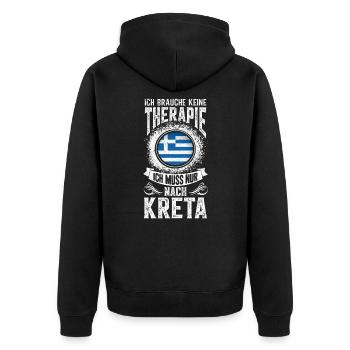 Ich brauche keine Therapie Ich muss nur nach Kreta - Unisex Premium Bio Zip Hoodie - Schwarz - Hinten - Nico (187cm)