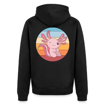 Schwanzlurch Geschenk Brusttasche Axolotl - Unisex Premium Bio Zip Hoodie - Schwarz - Hinten - Nico (187cm)