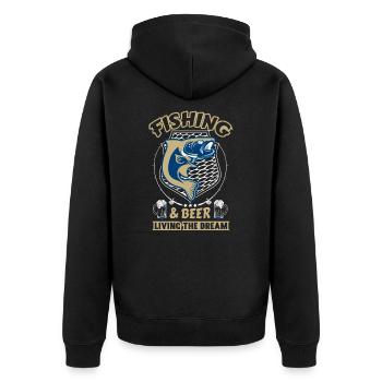 Funny Humor Fishing Slogan Fun - Unisex Premium Organic Zip Hoodie - black - Back - Nico (187cm)