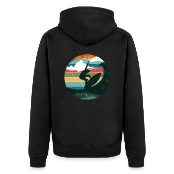 Surfen Surfer Strand Vintage Wellen Retro - Unisex Premium Bio Zip Hoodie - Schwarz - Hinten - Nico (187cm)