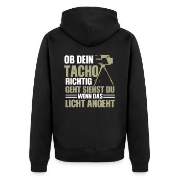 Funny Speed Camera Saying Design - Unisex Premium Organic Zip Hoodie - black - Back - Nico (187cm)