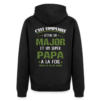 Papa major cadeau drôle fête des pères - Veste à capuche bio Premium Unisexe - noir - Dos - Nico (187cm)