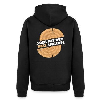 Der Mit Dem Holz Spricht Schreiner Geschenk - Unisex Premium Bio Zip Hoodie - Schwarz - Hinten - Nico (187cm)
