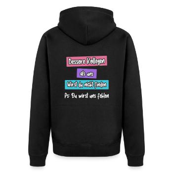 Bessere Kollegen als uns wirst du nicht finden - Unisex Premium Bio Zip Hoodie - Schwarz - Hinten - Nico (187cm)