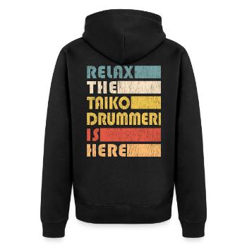 Taiko Drummer Vintage Trommel Instrument Geschenk - Unisex Premium Bio Zip Hoodie - Schwarz - Hinten - Nico (187cm)