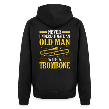 Posaune Trombone - Unisex Premium Bio Zip Hoodie - Schwarz - Hinten - Nico (187cm)