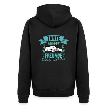 Tante & Neffe Freunde fürs Leben - Unisex Premium Bio Zip Hoodie - Schwarz - Hinten - Nico (187cm)