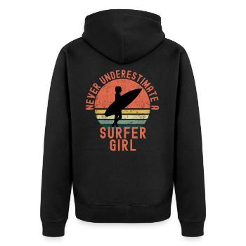 Never Underestimate A Surfer Girl - Unisex Premium Organic Zip Hoodie - black - Back - Nico (187cm)