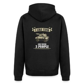 I like tanks and maybe 3 people - Veste à capuche bio Premium Unisexe - noir - Dos - Nico (187cm)
