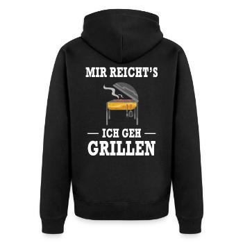 Mir Reicht's Ich Geh Grillen Grill Griller Spruch - Unisex Premium Bio Zip Hoodie - Schwarz - Hinten - Nico (187cm)