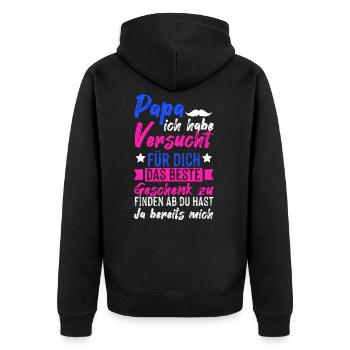 Papa Vater Tochter Sohn Geschenk Vatertag - Unisex Premium Bio Zip Hoodie - Schwarz - Hinten - Nico (187cm)