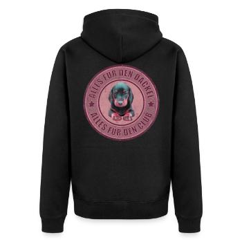 Dackel - Dachshund - Alles für den Dackel - Unisex Premium Bio Zip Hoodie - Schwarz - Hinten - Nico (187cm)