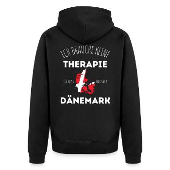 Ich brauche keine Therapie ich muss nach Dänemark - Unisex Premium Bio Zip Hoodie - Schwarz - Hinten - Nico (187cm)