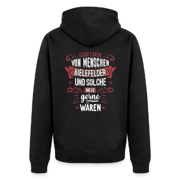 Es gibt 2 Arten von Menschen Bielefeld - Unisex Premium Bio Zip Hoodie - Schwarz - Hinten - Nico (187cm)