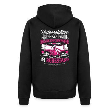 Krankenschwester im Ruhestand Rente Oma Großmutter - Unisex Premium Bio Zip Hoodie - Schwarz - Hinten - Nico (187cm)