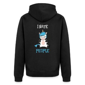 I hate people - Unisex Premium Organic Zip Hoodie - black - Back - Nico (187cm)