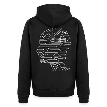 Platine Chip Circuitboard mit CPU Kopf Design - Unisex Premium Bio Zip Hoodie - Schwarz - Hinten - Nico (187cm)