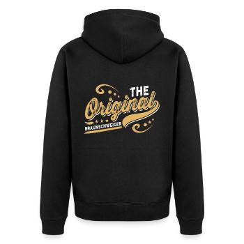 The original Braunschweiger - Unisex Premium Bio Zip Hoodie - Schwarz - Hinten - Nico (187cm)