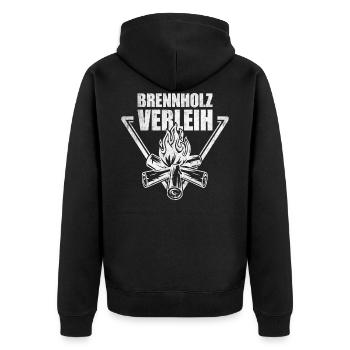 Brennholz Verleih - Unisex Premium Bio Zip Hoodie - Schwarz - Hinten - Nico (187cm)