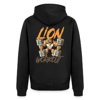 löwe workout fitness gym hanteln - Unisex Premium Bio Zip Hoodie - Schwarz - Hinten - Nico (187cm)