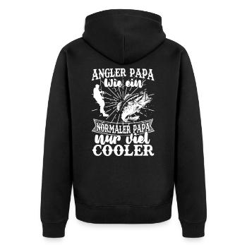 Cooler Angler Papa Vater Fischen angeln Vatertag - Unisex Premium Bio Zip Hoodie - Schwarz - Hinten - Nico (187cm)