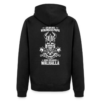 Wikinger Papa Vater Vatertag Familie Walhalla - Unisex Premium Bio Zip Hoodie - Schwarz - Hinten - Nico (187cm)
