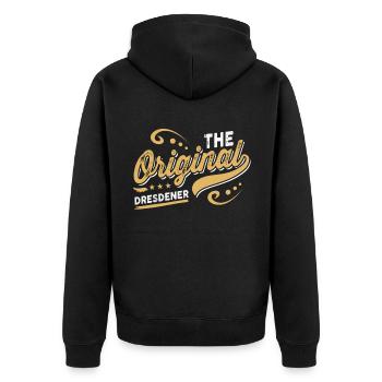 The original Dresdener - Unisex Premium Bio Zip Hoodie - Schwarz - Hinten - Nico (187cm)