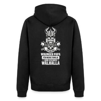 Wikinger Papa Vater Vatertag Familie Walhalla - Unisex Premium Bio Zip Hoodie - Schwarz - Hinten - Nico (187cm)