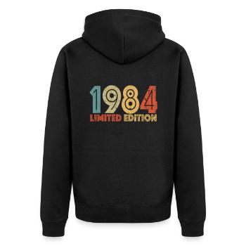 Limited Edition 1984 - Unisex Premium Organic Zip Hoodie - black - Back - Nico (187cm)